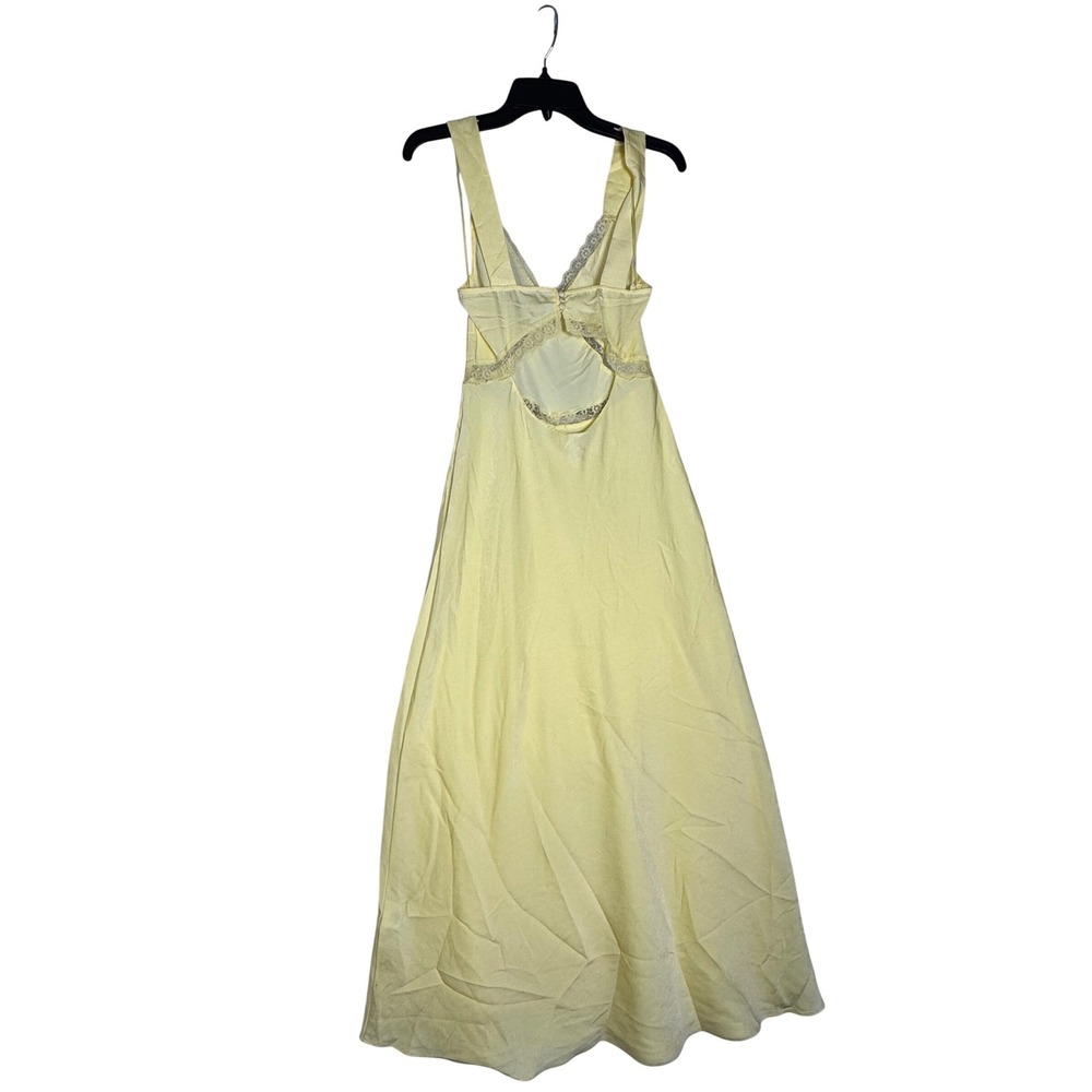 Bardot Lace Trim Midi Dress Lemon Yellow Satin Cutout Back size Large NWT - Picture 4 of 9